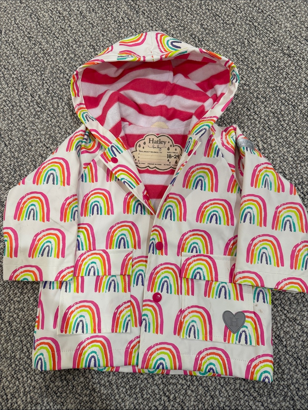 Hatley Pink & Multicolor Rainbow Hooded Raincoat